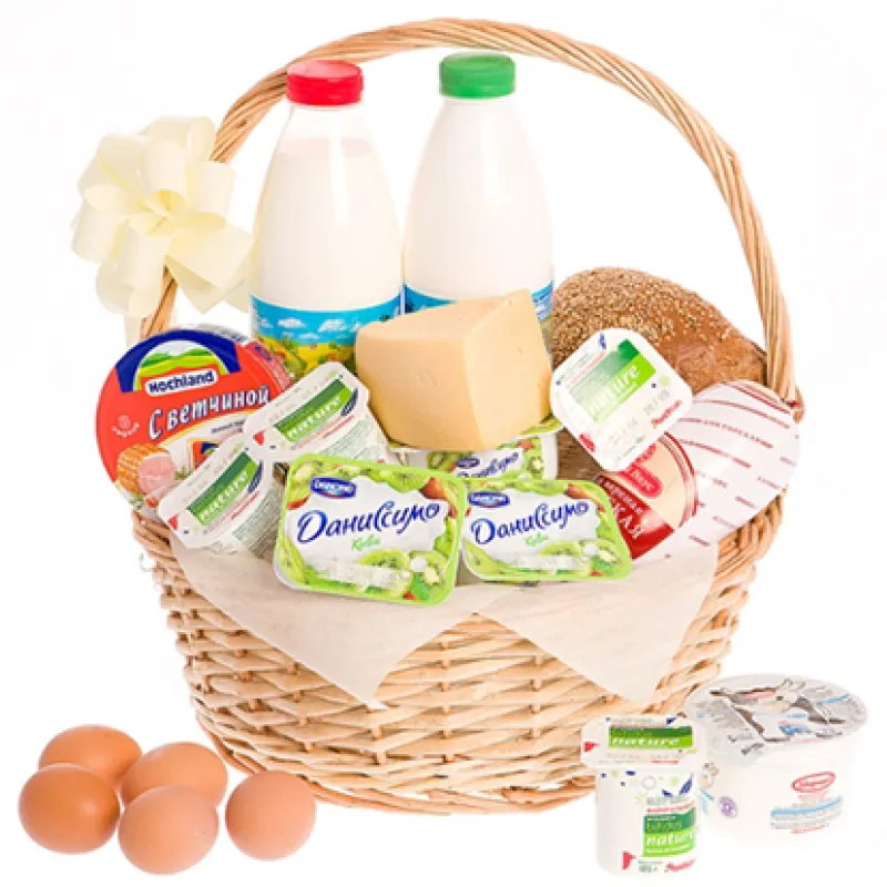 Корзинка свежих продуктов с хлебом и молоком, доставка Ершов